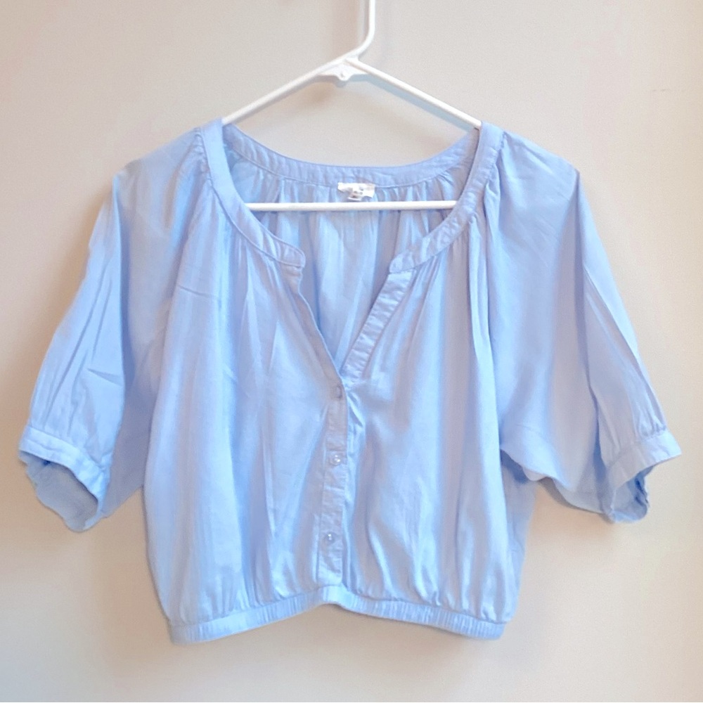 Juniors Arie cotton crop top with puffy sleeves in light blue
